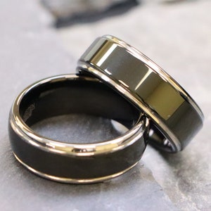 Anniversary Ring, Black Tungsten Ring , Mens 8mm Wedding Band, Engraved Gift, Steel Color Edge Ring, Promise Couple Band, Personalized Rings