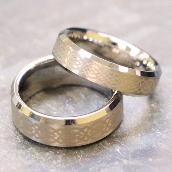 6mm Tungsten Band. Celtic Promise Ring. Men's Rings, Celtic Anniversary Bands, Irish Braided Knot, Men's Wedding Rings, Laser Engraved Rings