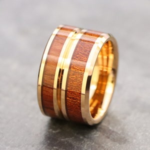 Mens Womens Wedding Band, Tungsten Anniversary Ring, Men&#39;s Rose Gold Wedding Ring, Koa Wood Wedding Ring,  Mens Engagement Ring, Gift Bands