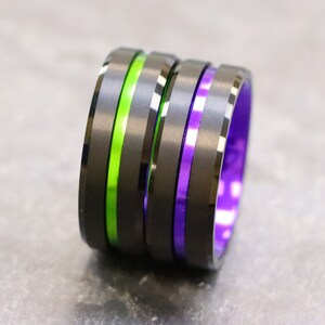 Men's Wedding Band, Tungsten Wedding Ring, Men's Gift Ring, Anniversary Bands, 8mm Green and Black Tungsten Ring, Mens Engagement Band Rings