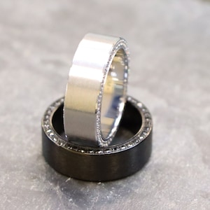 Titanium Wedding Ring, 8mm Wedding Ring, Unisex Diamond Wedding Ring, Men&#39;s Engagement Ring, Unique Titanium Wedding Ring, Matte Finish Ring