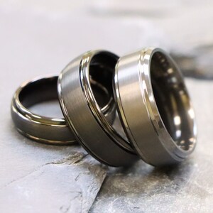 Husbands Anniversary Gift, Black Engagement Rings, Promise Rings, Matte Black Rings, Black Zirconium Wedding Bands, Couple Anniversary Bands