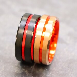 Mens Rose Gold Wedding Ring, Red Wedding Bands, Mens Engagement Ring, Anniversary Rings, Tungsten Wedding Band, Tungsten Ring, Thin Red Line