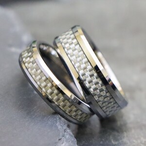 Men&#39;s Carbon Fiber Ring, Tungsten Carbide Band, Engagement Ring, Couple Promise Ring, Personalize Custom Engrave Tungsten Ring, Gift for Him