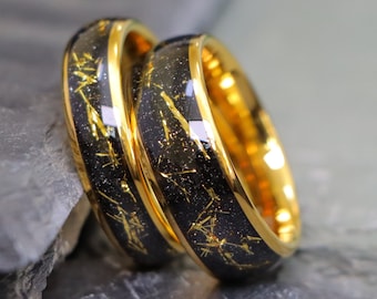 Men's Gold Meteorite Wedding Ring, Meteorite Wedding Ring, Mens Wedding Band, Mens Engagement Rings, Mens Anniversary Rings, Mens Gold Rings