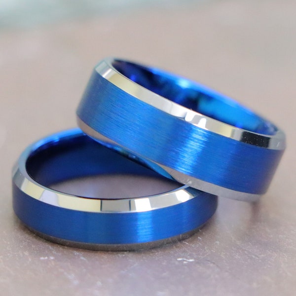6mm/8mm Tungsten Ring, Anniversary Band, Blue Tungsten Ring, Matching Engagement Ring, Couple Wedding Ring, Tungsten Wedding Ring, Gift Ring