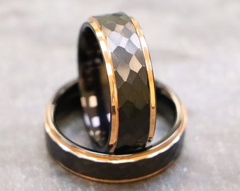 Anniversary Ring for Couple, His and Hers Wedding Rings, Black Wedding Bands, Rose Gold Wedding Rings, Anniversary Bands, Rose Gold Tungsten