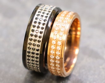 Unique Titanium Ring, Unisex Wedding Men's Engagement Ring, Black Tungsten Wedding Ring, Titanium Rose Gold Ring Gift for Him, CZ Stone Ring