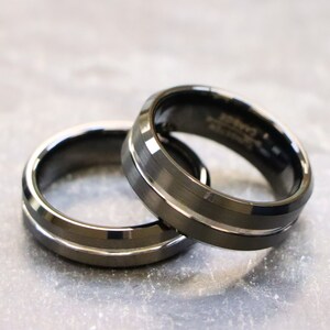 Men&#39;s Wedding Bands, Black Ring, Black Engagement Band, Husbands Anniversary Rings, Thin Ring, Beveled Rings, Male Ring, Black Promise Rings