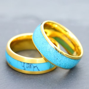 Tungsten Ring, Turquoise Tungsten Ring, Gold Turquoise Ring, Men&#39;s Wedding Ring, Custom Engraved Wedding Ring, Turquoise Men&#39;s Wedding Rings