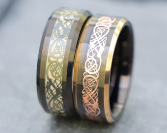 Engagement Ring, Celtic Tungsten Ring, Tungsten Celtic Dragon Ring, Women's Men's Tungsten Ring, 8mm Black Tungsten Ring, Personalized Rings