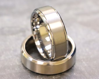 Silver Man Ring, Titanium Wedding Band Men & Women, 8mm Matte Flat Classic Band, Promise Ring, High Polished Titanium Band, Engagement Rings