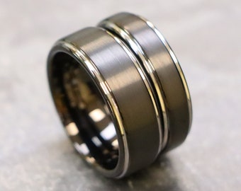 8mm Black Tungsten Brushed Ring, Mens Wedding Band, Black Tungsten Ring, Men's Brushed Wedding Band Ring, Comfort Fit, Tungsten Wedding Band