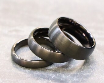 Anniversary Gift for Husband, Promise Rings, Black Minimalist Thin Womens Ring, Couple Stacking Engagement Ring, Black Tungsten Wedding Ring