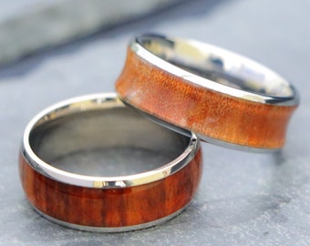 Men's wood Male Wedding Band, Unique Concave Shape with Rosewood Inlay Ring, Wood Tungsten Ring, Wood Anniversary Ring, Promise Ring for Her