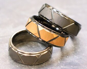 Rose Gold Tungsten Carbide Mens Wedding Bands, Engagement Ring, Promise Rings for Men, Anniversary Rings, Black Gray Gunmetal Tungsten Rings