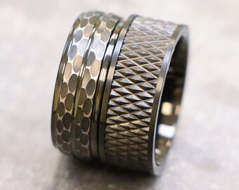 Men's Black Tungsten Wedding Bands, Hammered Animal Foot Printed Promise Rings for Him, Anniversary Gift for Man, Unique Engagement Jewelry