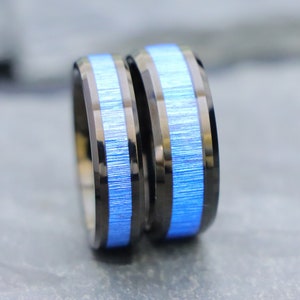 Black Tungsten Bands, Ring for Couple Wooden Men&#39;s Ring, Bamboo Wood Inlay Ring, Men&#39;s Engagement rings, Womans Wedding Rings, Wedding Bands