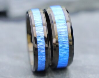 Black Tungsten Bands, Ring for Couple Wooden Men's Ring, Bamboo Wood Inlay Ring, Men's Engagement ring, Womans Wedding Rings, Matching Rings