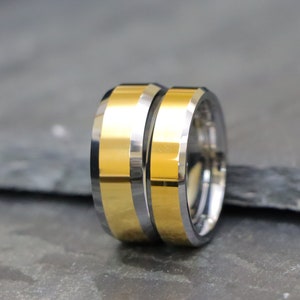 Personalized Gold & Silver Tungsten Rings | Custom Couple Promise Rings | Two-Tone Wedding Bands. Christmas Gifts