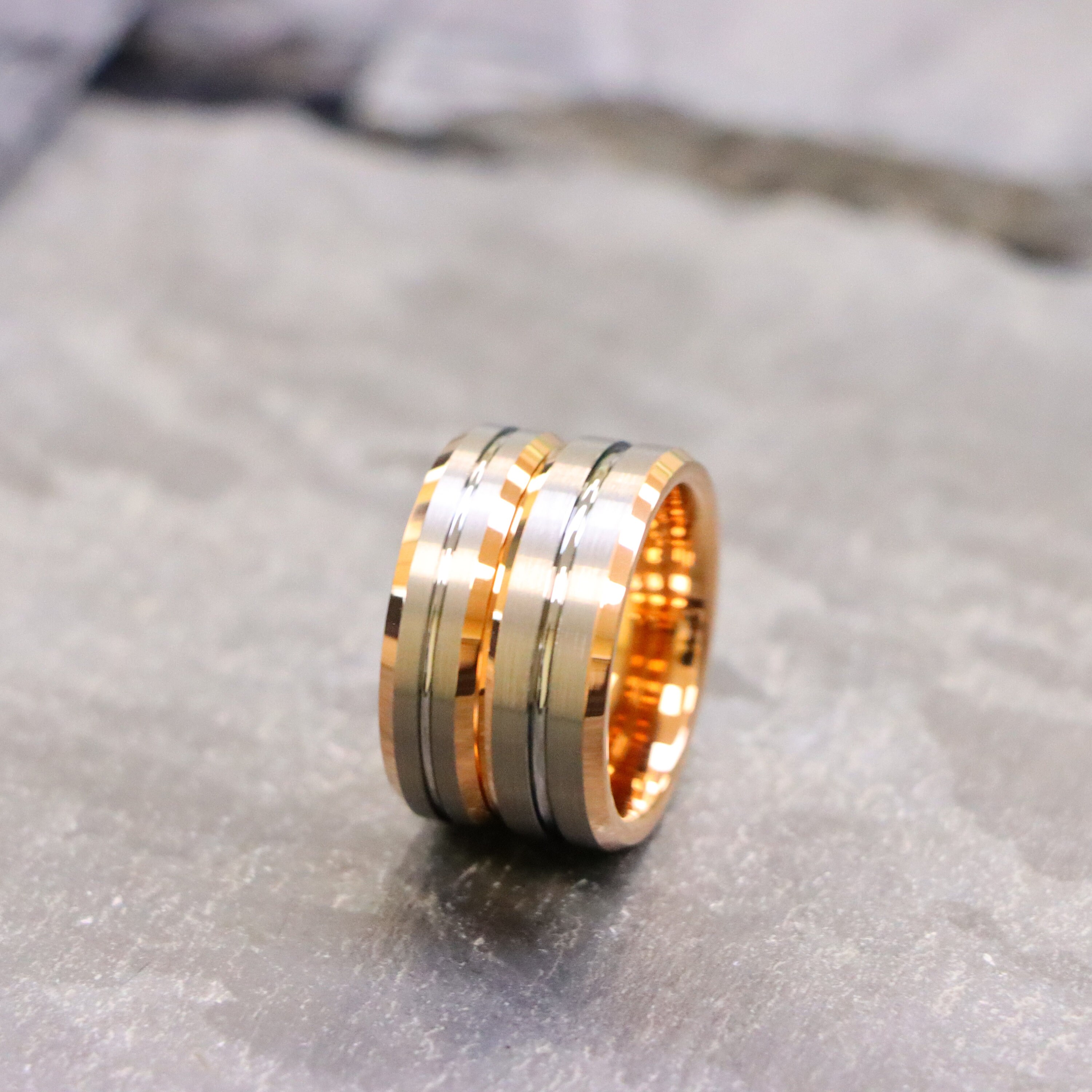 Queenwish Two Tone Tungsten Wedding Bands - 8mm Gold & Silver Brushed Rings For Couples (Sizes 5-14) - View #8