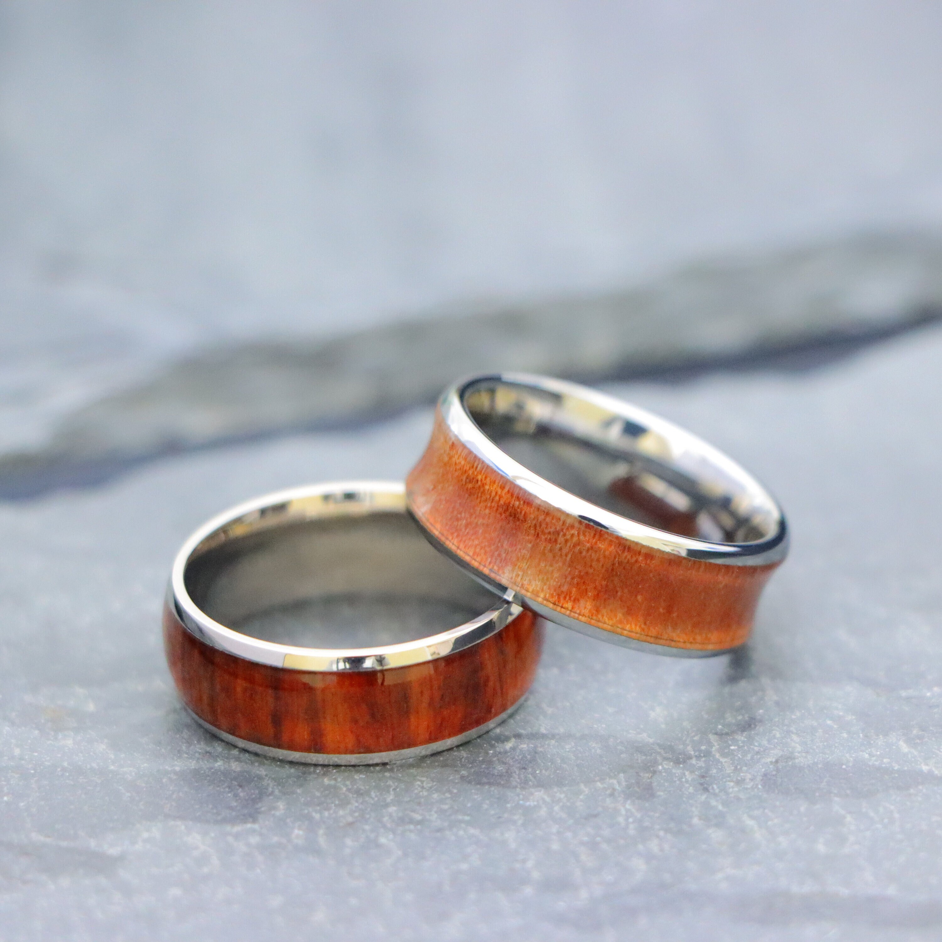 Koa Wood Inlay Ring, Whiskey Barrel Wood Wedding Rings, Men's Tungsten ...