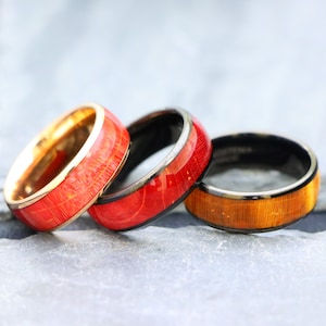 Black Tungsten Wedding Ring, Anniversary Ring, Engagement Ring, 8mm Tungsten Carbide Ring, Red Burgundy Color Dyed Wood Inlay Tungsten Rings