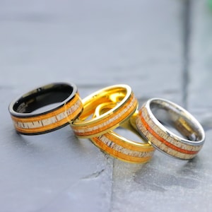 Men&#39;s Deer antler Ring, Women&#39;s Antler Wedding Bands, 8mm Deer Antler Ring with Black and Antler Inlay, Men&#39;s Wedding Ring, Men&#39;s Wood Rings