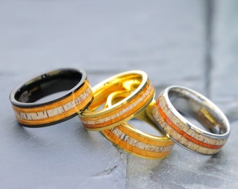 Men's Deer antler Ring, Women's Antler Wedding Bands, 8mm Deer Antler Ring with Black and Antler Inlay, Men's Wedding Ring, Men's Wood Rings