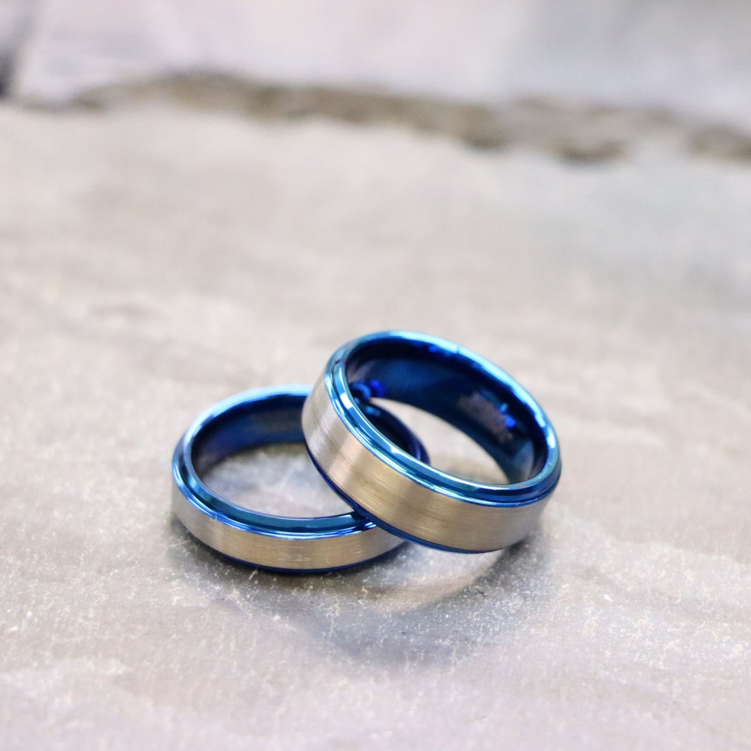 8mm,6mm Matte Top Blue Ring, Blue Tungsten Carbide Ring, Promise Ring ...