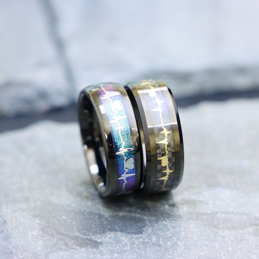 Man & Woman Engagement Ring, Unique Tungsten Wedding Ring ,purple ...