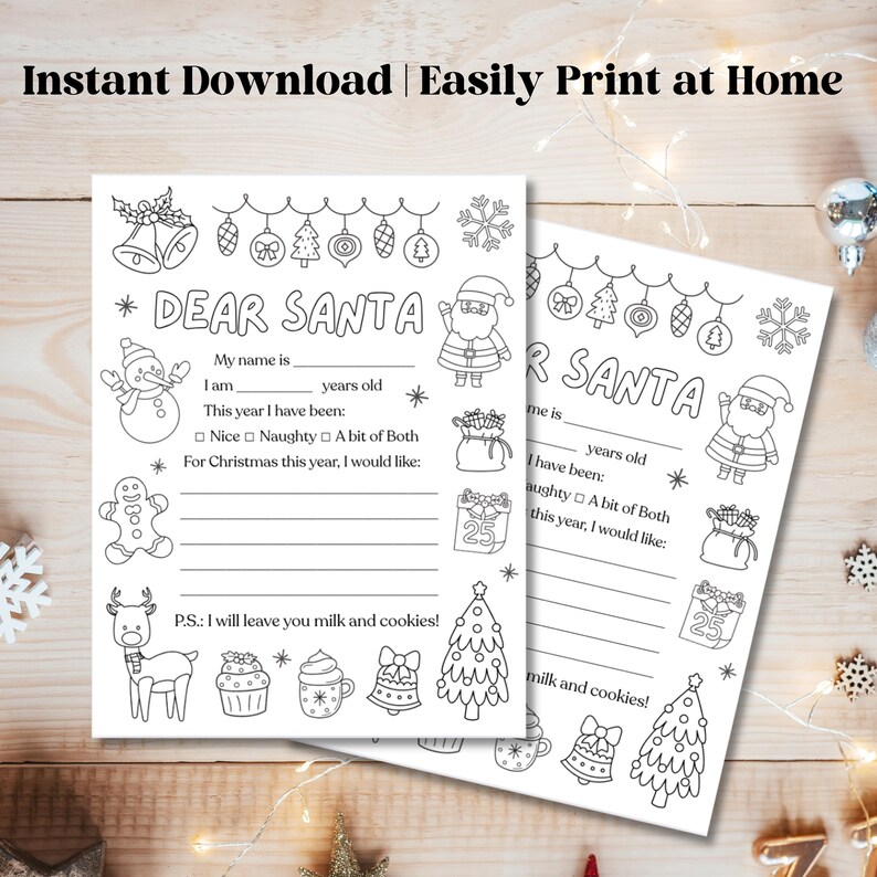 Dear Santa Letter Coloring Page, Kids Christmas Wish List (PDF Download ...