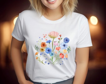 Camicia di fiori di campo, maglietta di fiori colorati, maglietta da giardino, regalo per la sua maglietta, camicia amante della natura, camicia di fiori, maglietta di fiori di campo per donna