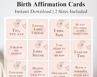 Set of 36 Birth Affirmations Template: Positive Labor Support, Expecting Mom Gift (Digital Download)