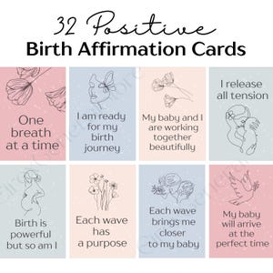Set of 32 Birth Affirmation Cards: Pregnancy and Labor, Watercolor Design (Digital Download, PDF)