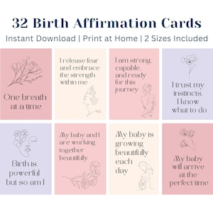 32 afirmaciones poderosas para la futura mamá, tarjeta de afirmación imprimible para el parto, frase de afirmación positiva para el embarazo y el parto