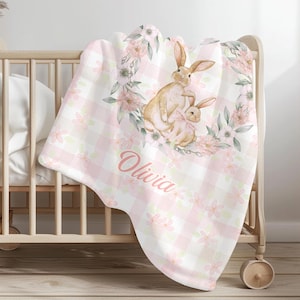 Manta personalizada con diseño de conejito del bosque, bonita manta para niña, manta personalizada con nombre, regalo para baby shower, manta suave de Minky para niños.