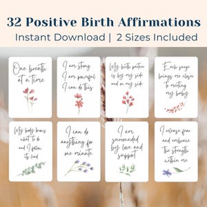 32 affirmations positives à la naissance à imprimer pour le travail et la grossesse Cartes d'affirmation pour une naissance Cadeau de naissance pour une femme enceinte Cadeau