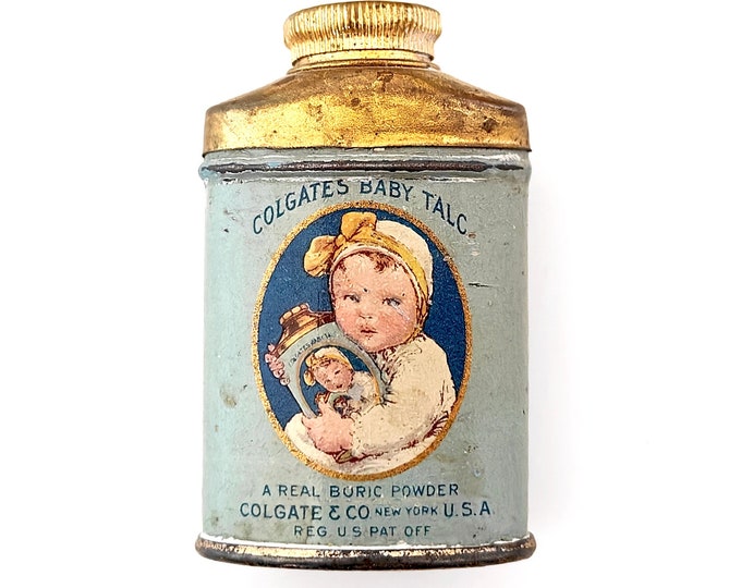 Vintage 1920's Merck Toilet Powder Tin Pink & Blue W/ Ducklings Nursery ...