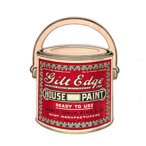 Early 1900s Gilt Edge House Paint Can Die Cut Advertising - Paper Ephemera Signage - St Paul Minnesota