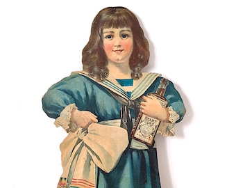 1899 Dr. Miles Heart Cure Store Display - 21" Die Cut Edith Paper Doll - Late 1800s Advertising