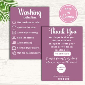 Care Cards Instructions I  I Canva Template IWashing Instructions Cards I Tumbler Care Guide Instructions - Canva Template