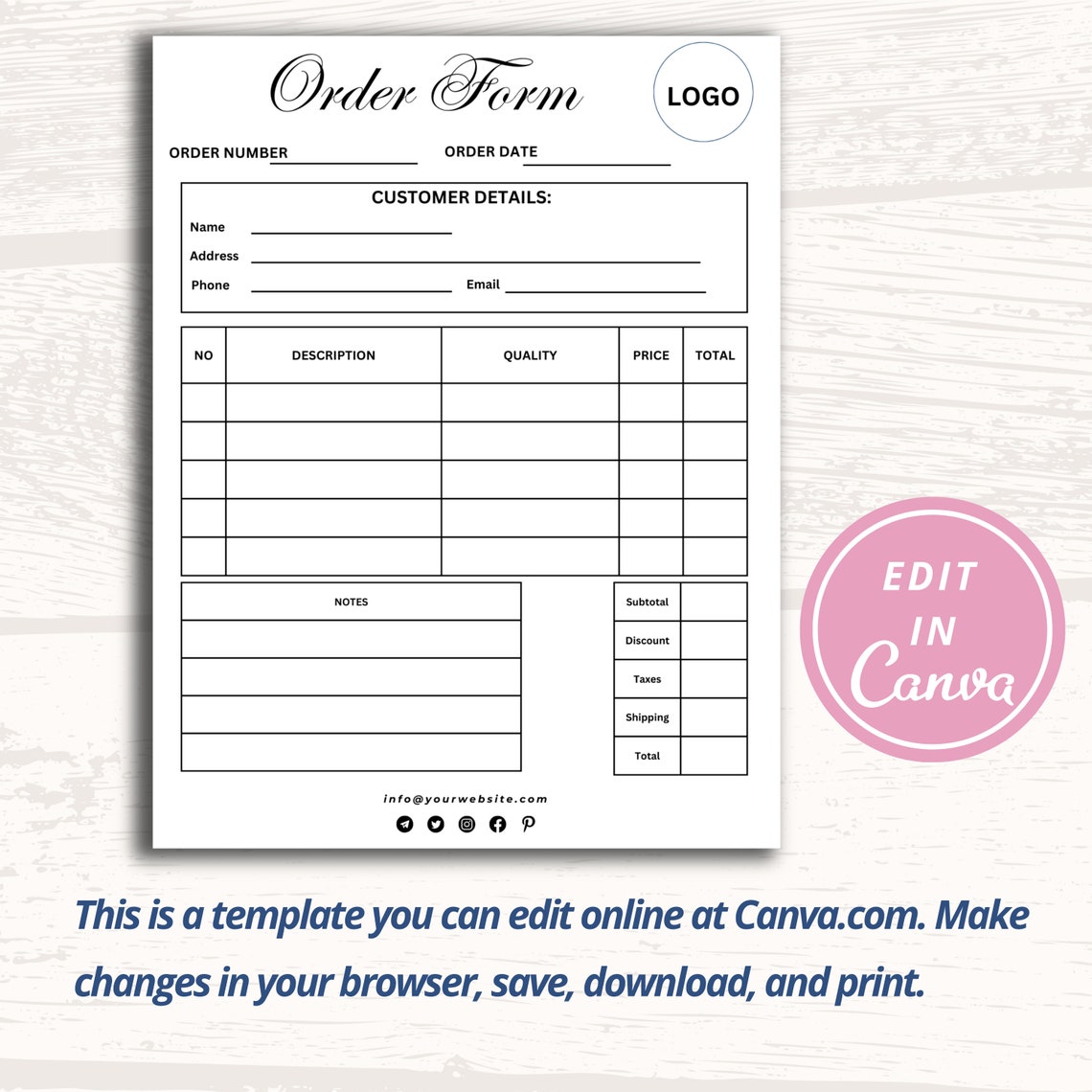 Editable Order Form Template: Custom Printable Canva Design - Etsy Canada