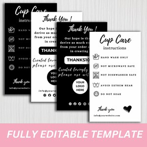 Care Cards Instructions I  I Canva Template I  I Tumbler Care, Guide Instructions, Washing Instructions Cards, Canva Template