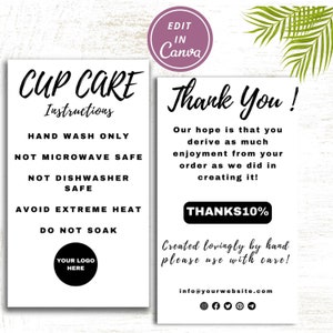 Care Cards Instructions I  I Canva Template I  I Tumbler Care Guide Instructions, Washing Instructions Cards, Canva Template