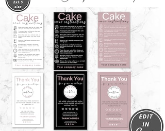 Cake Care Card I Canva Template I Care Card Instructions, Business Cards, Thank You Cards, Care Card Template, Editable Template