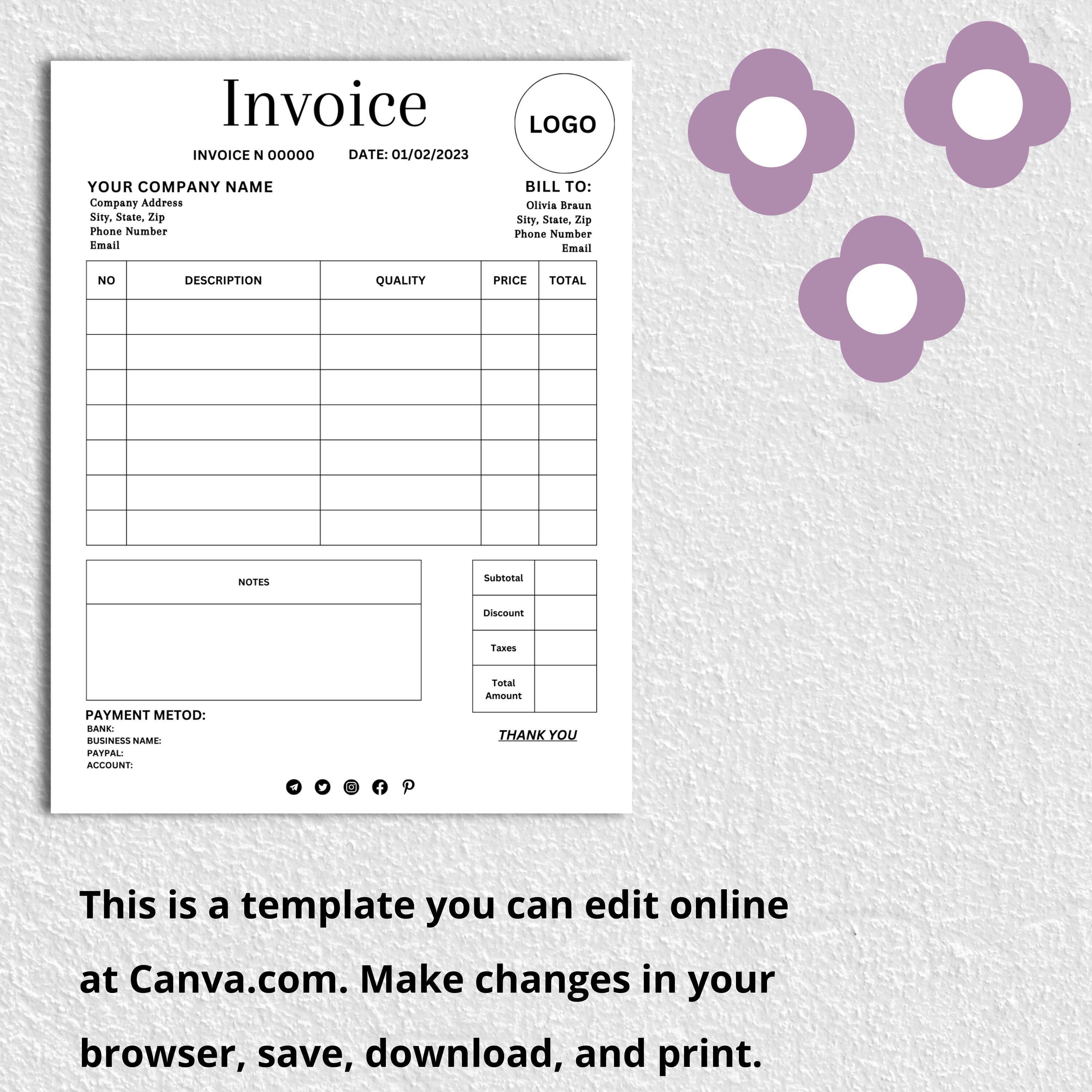 Mastercard Invoice Invoice Template Editable Canva Template Custom Order Form - Etsy