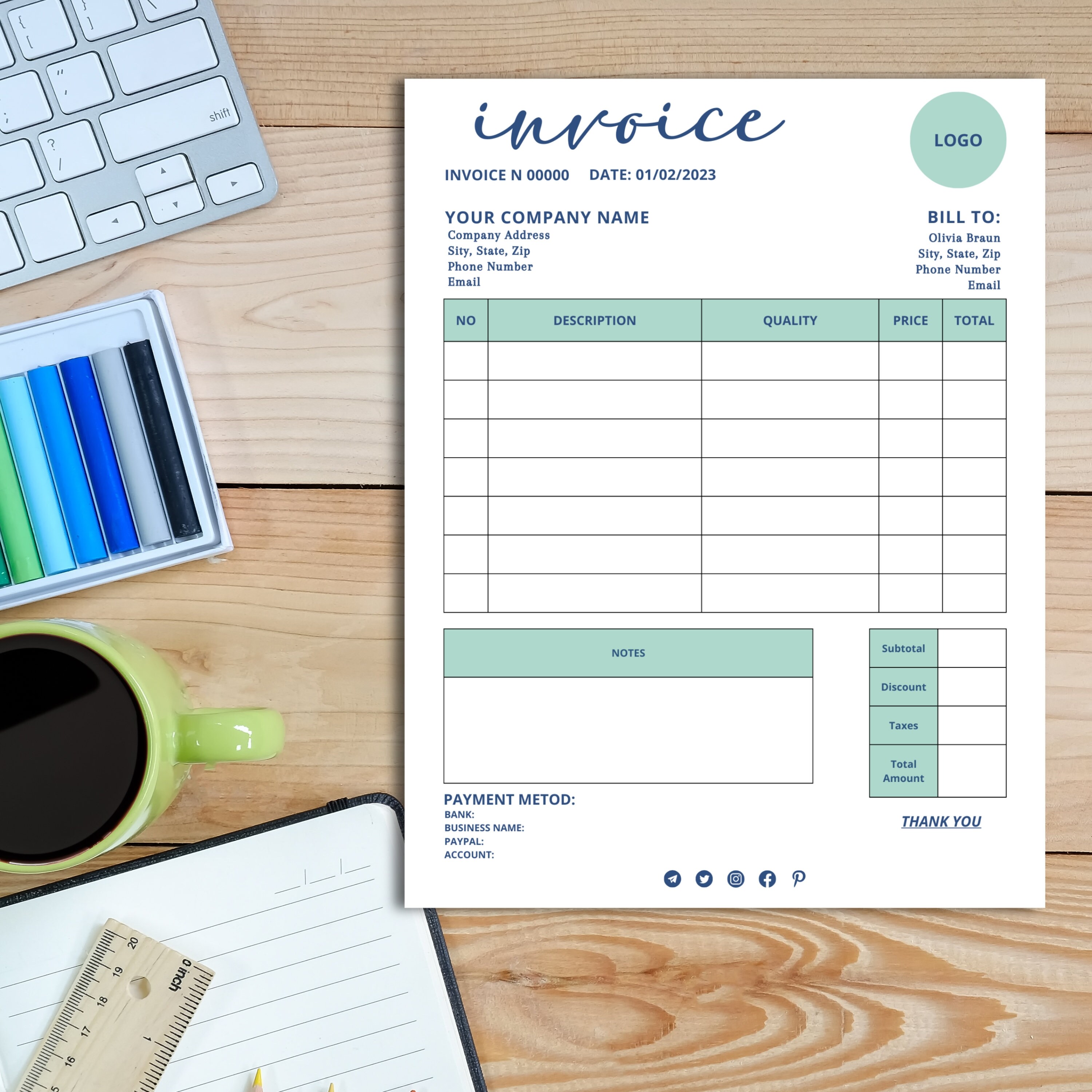 Mastercard Invoice Invoice Template Editable Canva Template Custom Order Form - Etsy