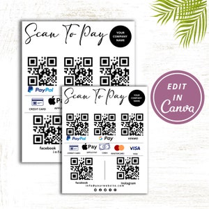Scan To Pay template I Canva Template I QR Code Sign I Editabile Template I Business Sign for Small Business, Digital Dowland