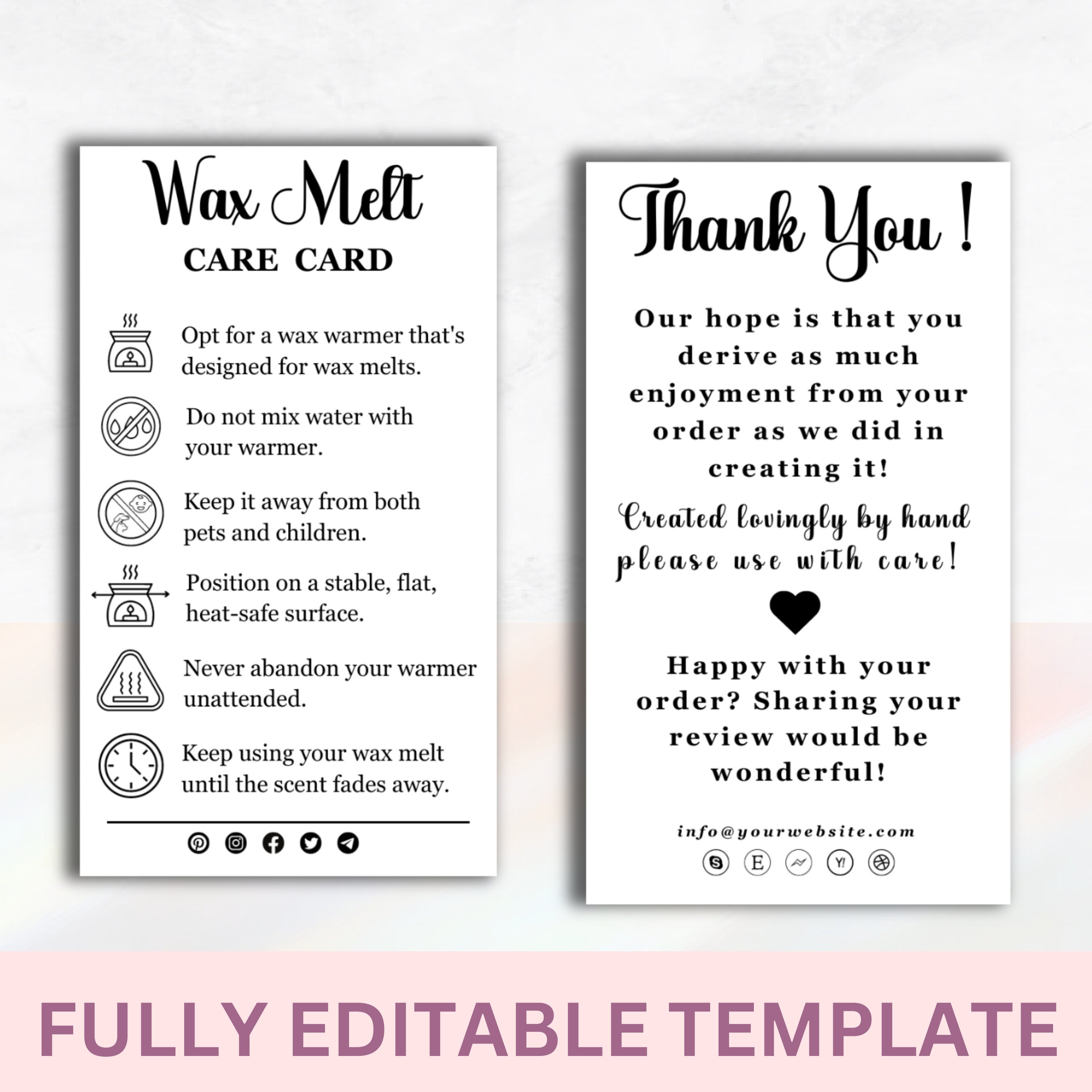 Printable Wax Melt Card Template | Editable Canva Design, Thank You for ...